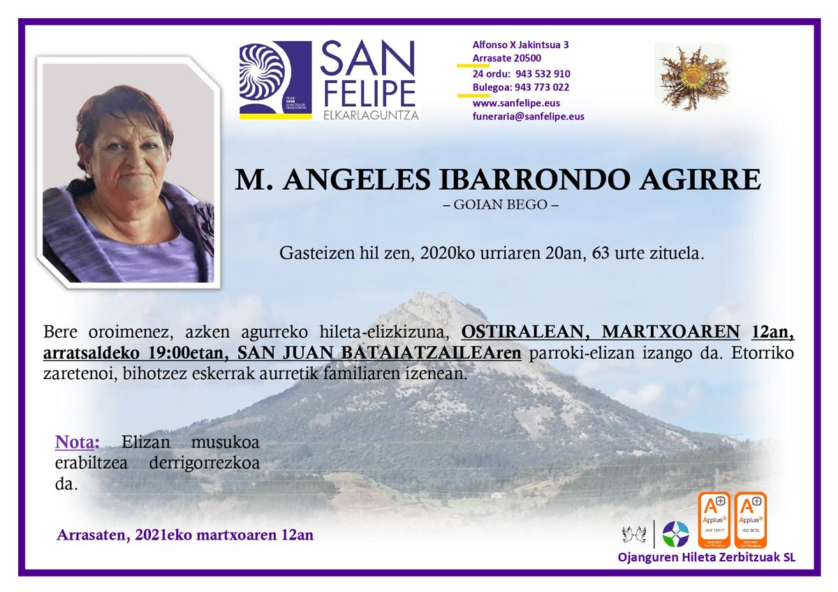 M. Angeles Ibarrondo Aguirreren Oroimenez