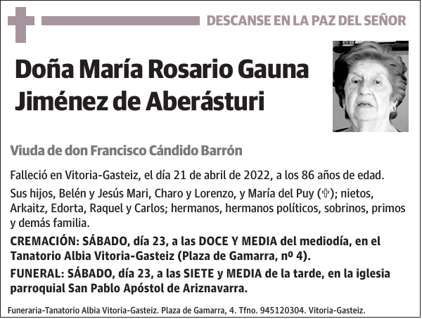 María Rosario Gauna Jiménez De Aberásturi