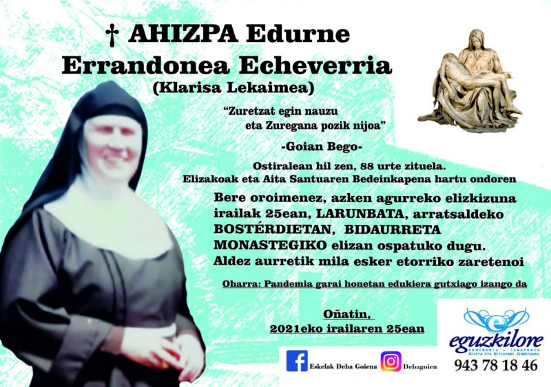 Ahizpa Edurne Errandonea Echeverria