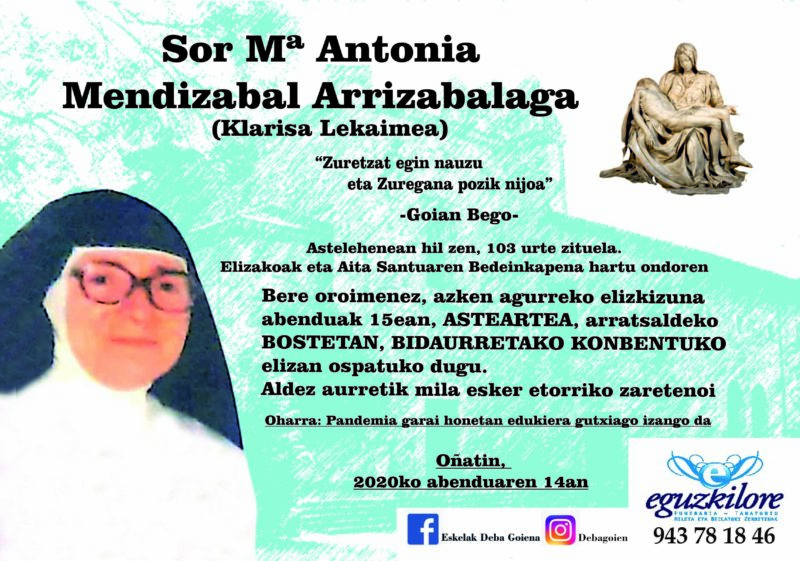 Sor Mª Antonia Mendizabal Arrizabalaga